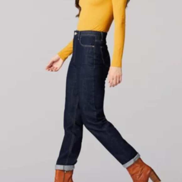 LEE Vintage Modern Retro Rinse Dark denim High Rise Straight Jeans Free People - Picture 7 of 9